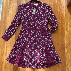 NWT Boden Burgundy Floral Long Sleeve Dress